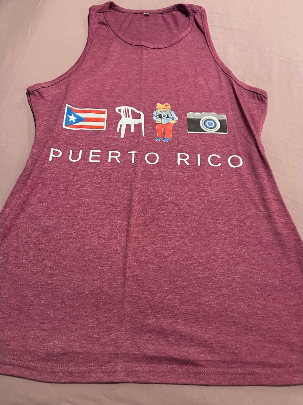 Ladies DTMF Bad Bunny Puerto Rico Maroon Graphic Tank Top, Small, NWOT
